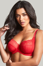 Womens panache red full cup bra on model