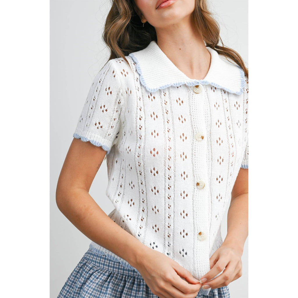 Pointelle Knit Button-Front Top