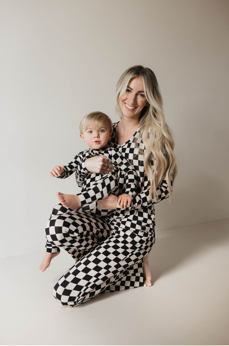 Women's Bamboo Pajamas Black Checkerboard