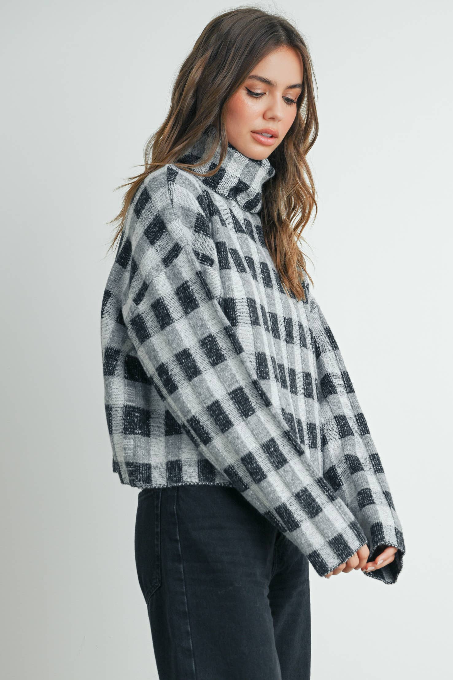 Fall Check Turtleneck Sweater