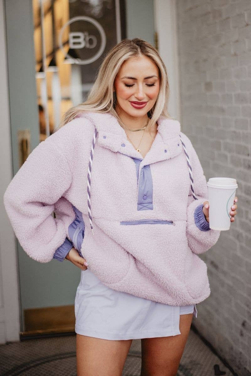 Two-Toned Sherpa Pullover: Light Purple