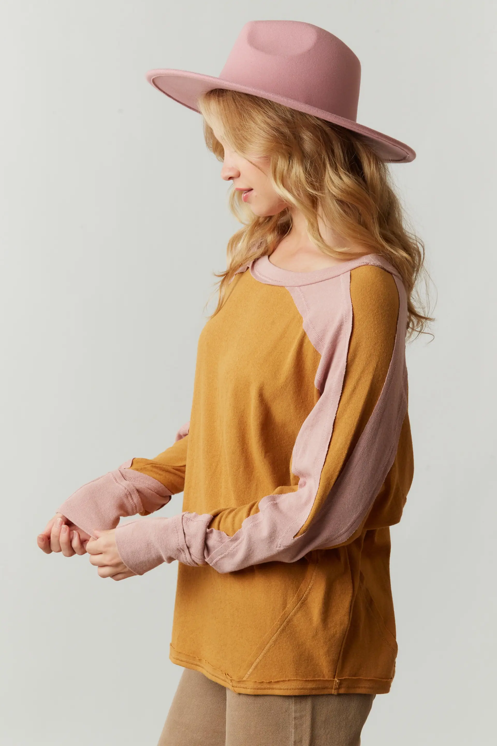 Mustard Pink Color Block L/S