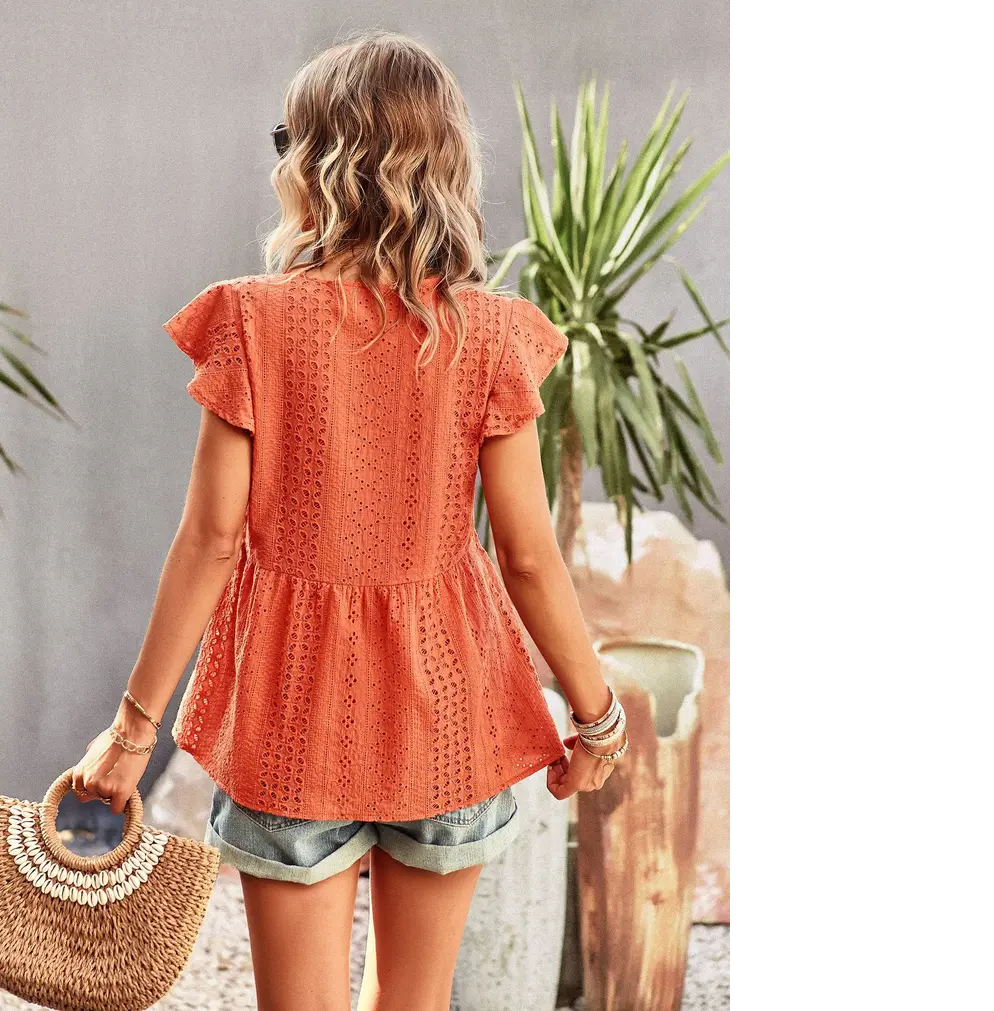 Orange Eyelet Peplum