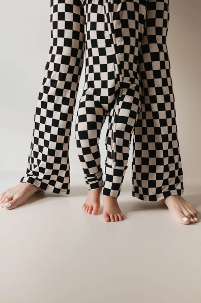 PREORDER! Bamboo Zip Pajamas | Black Checkerboard