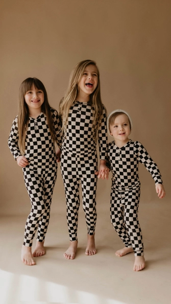 PREORDER! Bamboo Two Piece Pajamas | Black Checkerboard