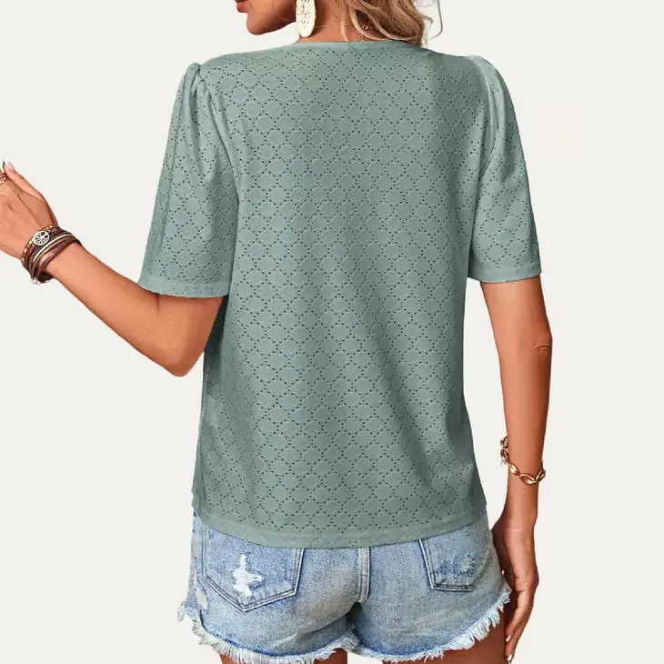 Sage Pointelle Short Sleeve Top