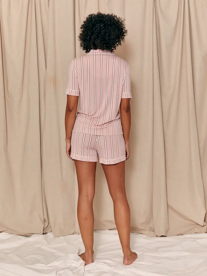 Bamboo Shirt Short Set in Blush Stripe