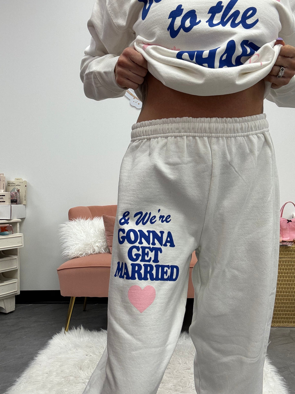Drawing string waistband "& we're gonna get married" bridal sweatpants