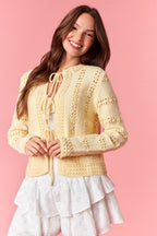 3 Bow Tie Strap Sweater Cardigan - Yellow
