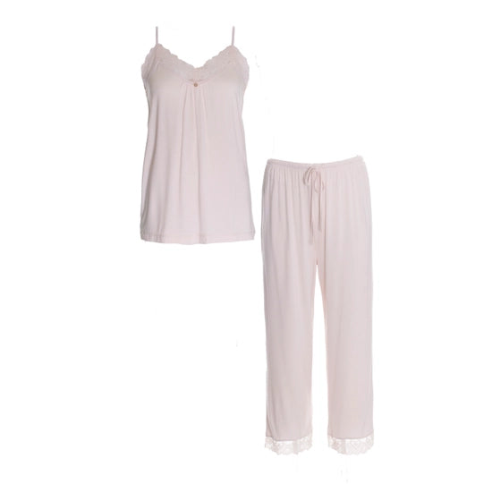 Bamboo Lace Cami and Cropped Trouser PJ Set in Powder Puff
