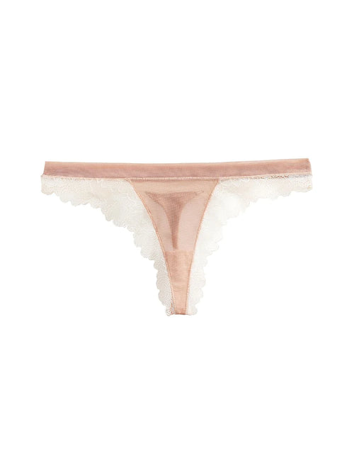 Women's petite apricot peach lace thong underwear