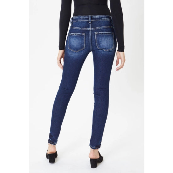 Women's maternity denim jeans by KanCan with side band for stretch as you grow skinny jean style with distressing