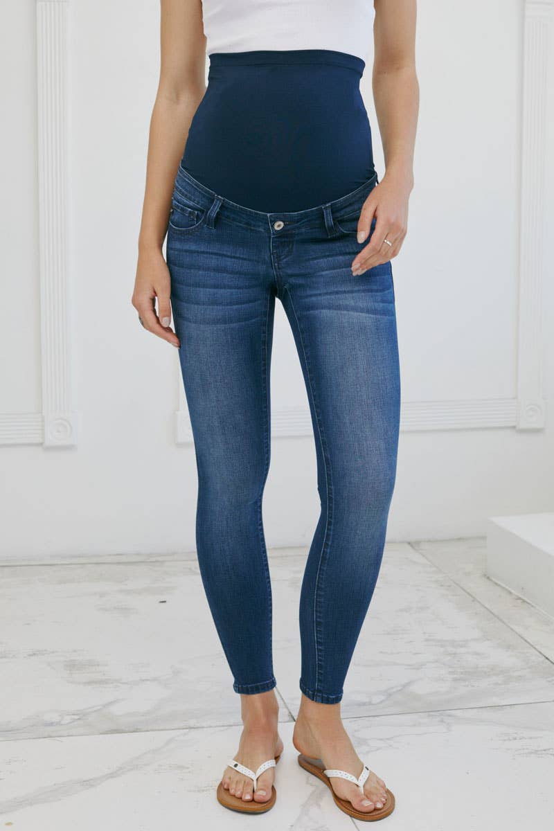 Women's maternity denim jeans by kancan with high waist band skinny style