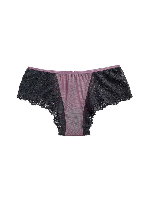 Women's petite mauve and black lace boyshort underwear