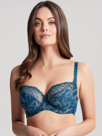 Women's Panache jasmine teal balconette bra on model