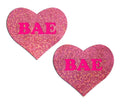 Love: 'BAE' Neon Pink on Pink Glitter Heart Nipple Pasties - Intimate Whispers