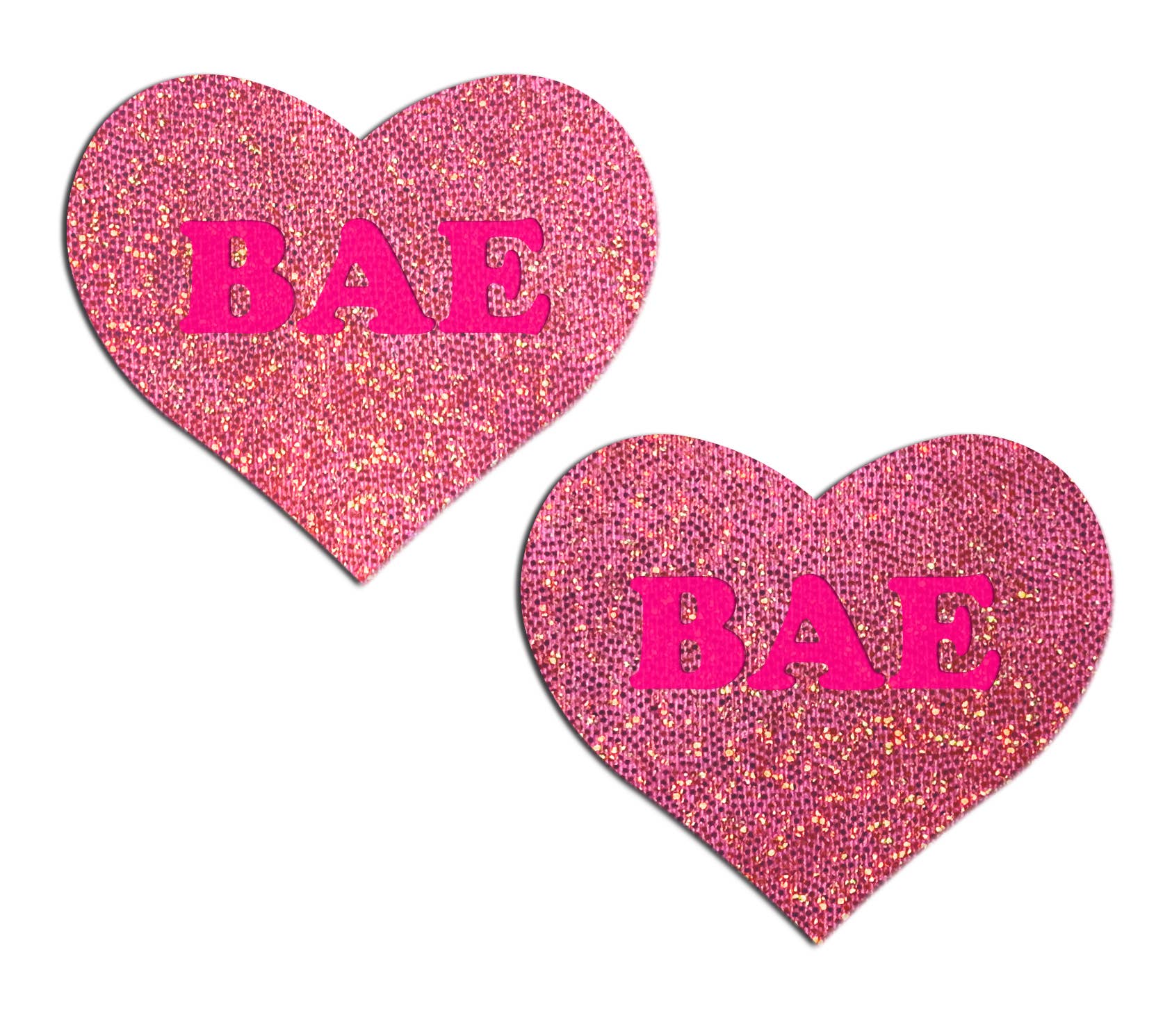 Love: 'BAE' Neon Pink on Pink Glitter Heart Nipple Pasties - Intimate Whispers