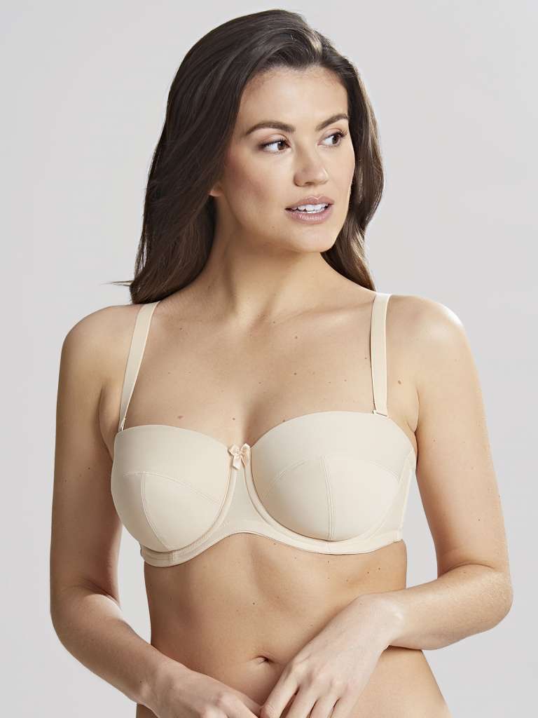 Women's Panache Evie strapless beige bra with straps on model with straps