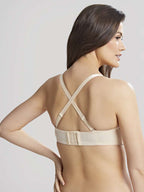 Women's Panache Evie strapless beige bra with straps on model back view criss cross straps