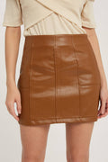 Vegan Leather Mini Skirt - Brown