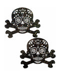 Black Glitter Candy Skull & Crossbones Nipple Pasties