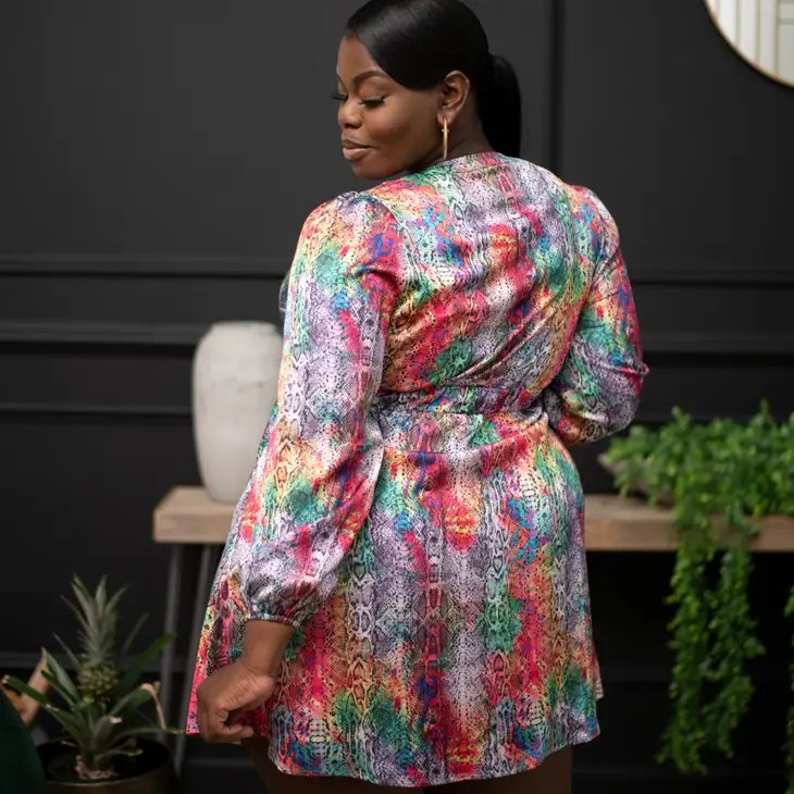 Twist Front Skater Dress - Snakeskin Print
